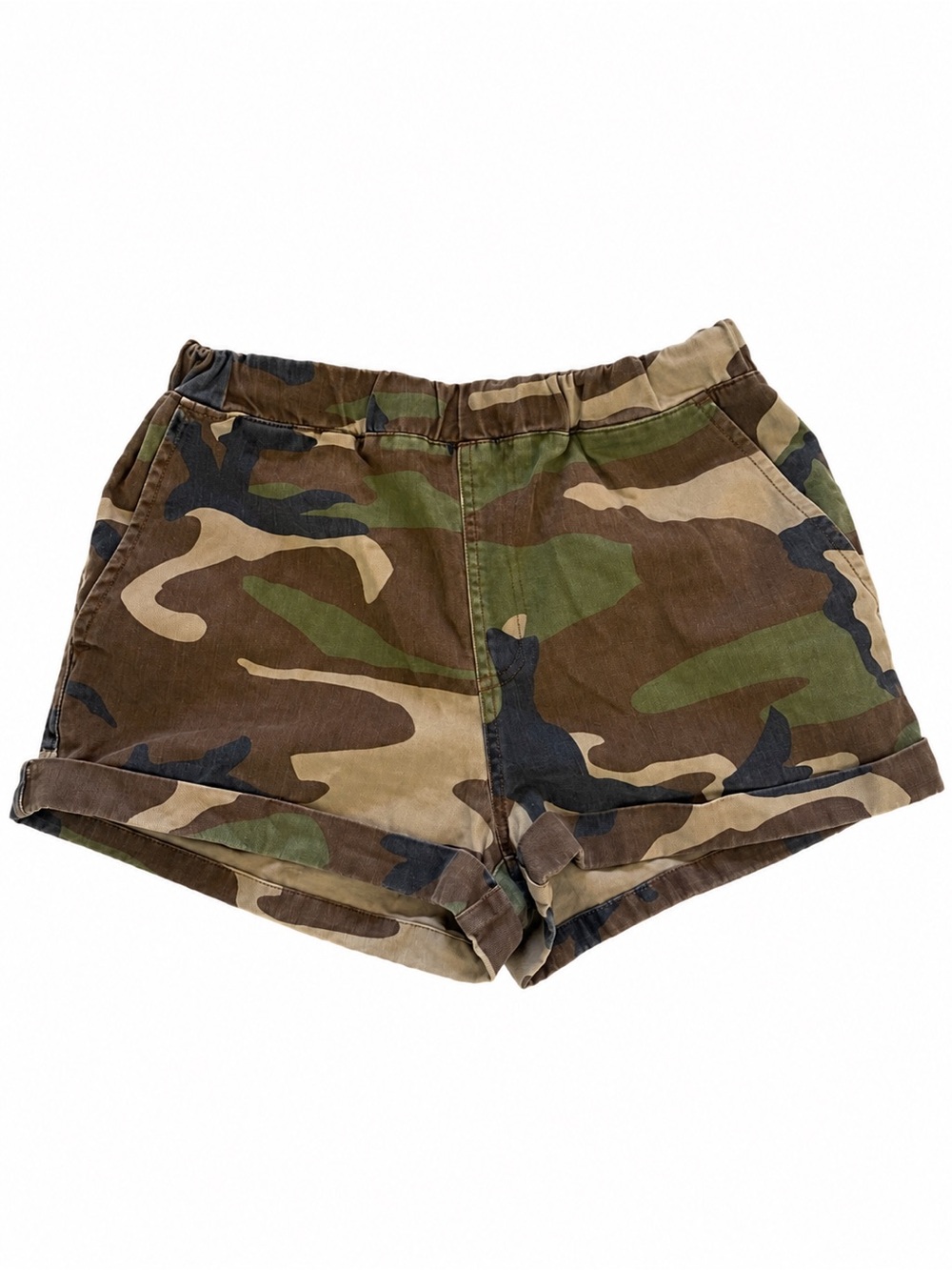 Forever 21 Camouflage Elastic Waist Bike Shorts in Green & Brown